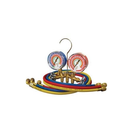 Mastercool Mastercool 59161 Brass 2 Way Manifold Set 3 - 1/8" Gauges 3 - 60" Hoses Standard 1/4" Fittings 59161